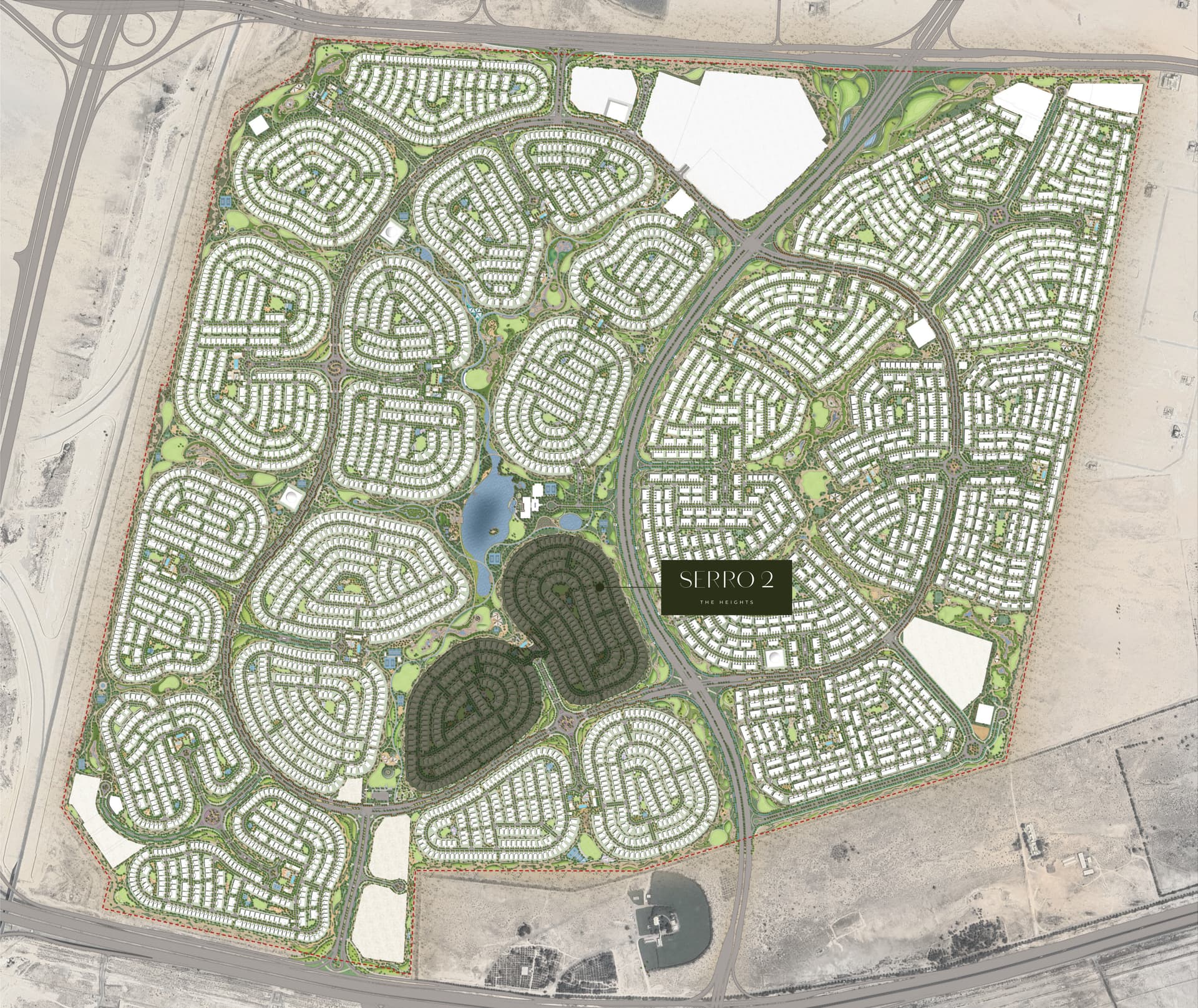 Serro 2 masterplan site plan showing villa clusters, amenities, and layout within The Heights Country Club and Wellness